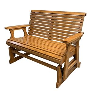 wooden patio glider with high roll back and deep contoured seat, solid fir wood, 2-seater, heavy duty 800 lbs, 4 feet
