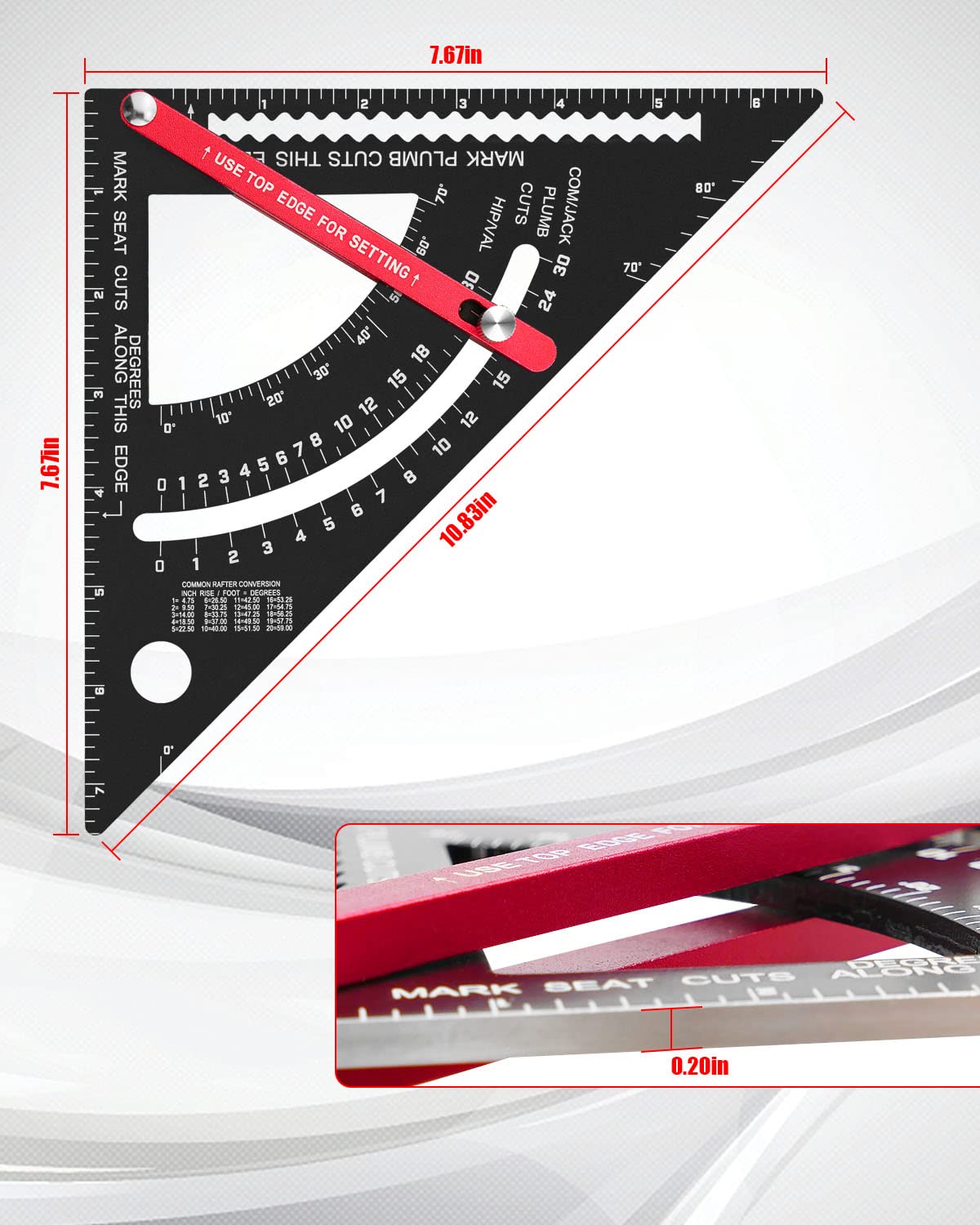 Metal Carpentry Triangle Ruler Square Aluminium Alloy Carpenter Layout Adjustable Combination Rafter Square 7 inch framing Woodworking Square Tool