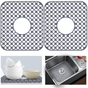 justogo silicone sink protector, center drain kitchen sink mats grid accessory, 2 pcs folding non-slip sink mats for bottom of farmhouse stainless steel porcelain sink ((light grey, 13.58"x 11.6")
