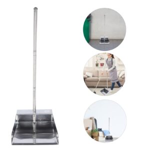 Operitacx Long Handled Dustpans Stainless Steel Broom Dustpan Set Garbage Shovel Trash Pans with Long Handle Heavy Duty Dustpan for Home Kitchen Office Use (Silver) Garbage Shovel