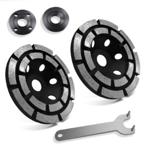 2 packs of 4” dual row teeth diamond cup wheels with lock nuts and 5/8-11 spanner for angle grinders, grinding polishing cleaning concrete stone granite cement marble masonry rock brick hard materials