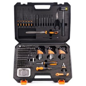 knine outdoors screwdriver set repair kit maintenance tools with file set, hex key set, ergonomical designed t-bar ratcheting wrench rubber mallet bits wrenches adapters pin punches, 138 set