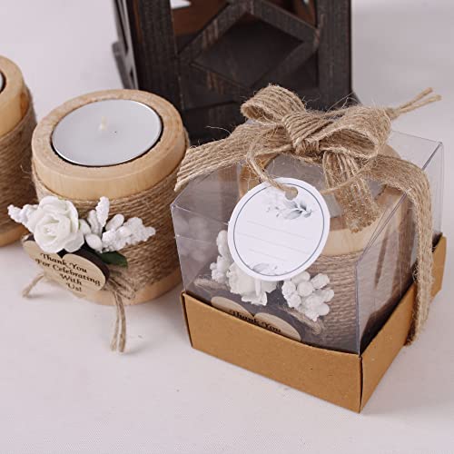 Pack of 10 Wood Tealight Candle Holder, Bridal Shower Tealight Holder Thank You Gifts, Wedding Party Favors for Guests, Wooden Cylinder Candle Holders for Table Centerpiece (Heart Tag, Light Brown)