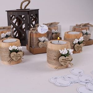 Pack of 10 Wood Tealight Candle Holder, Bridal Shower Tealight Holder Thank You Gifts, Wedding Party Favors for Guests, Wooden Cylinder Candle Holders for Table Centerpiece (Heart Tag, Light Brown)