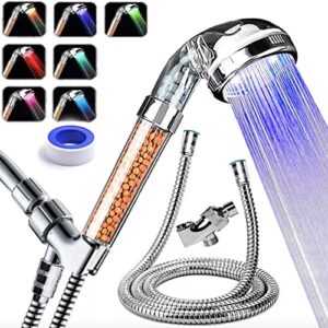 hongxilong led shower head color changing,7 colors cycles, filtered water saving spray showerheads, high pressure shower head with handheld,with hose&holder for repairing skin & hair