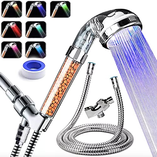 HONGXILONG LED Shower Head Color Changing,7 colors cycles, Filtered Water Saving Spray Showerheads, High Pressure Shower Head With Handheld,with Hose&Holder for repairing skin & hair