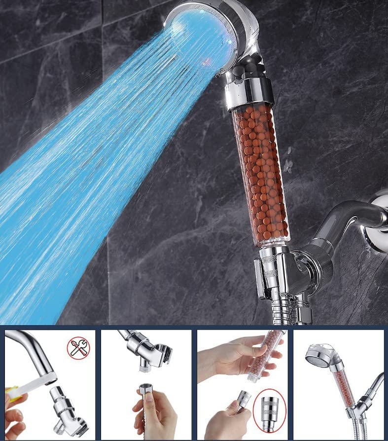 HONGXILONG LED Shower Head Color Changing,7 colors cycles, Filtered Water Saving Spray Showerheads, High Pressure Shower Head With Handheld,with Hose&Holder for repairing skin & hair
