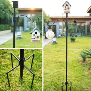 Mosloly Bird House Pole Kit 80inch - Universal Metal Bird Feeders Pole Mount Set with 5-Prongs Base and 2 Hanging Arms, Bird Feeding Station for Bird Watching, Plant Hanger