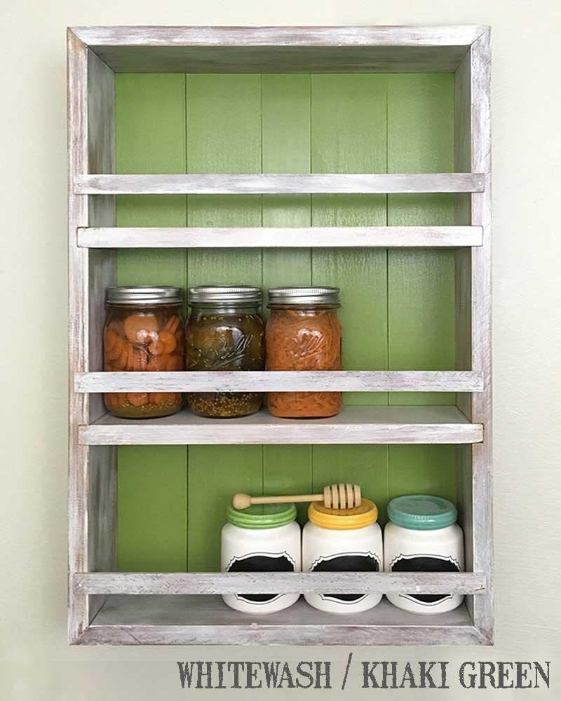 Mansfield Cabinet No. 102 - Solid Wood Spice Rack Cabinet Khaki Green/Mustard Yellow