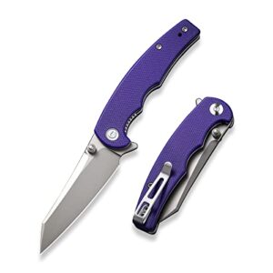 civivi p87 folder edc knife, kaila cumings 2.9-in nitro-v silver bead blasted blade reverse tanto, g10 handle with a thumb stud liner lock folding pocket knife for everyday carry (purple)