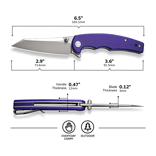 CIVIVI P87 Folder EDC Knife, Kaila Cumings 2.9-in Nitro-V Silver Bead Blasted Blade Reverse Tanto, G10 Handle with A Thumb Stud Liner Lock Folding Pocket Knife for Everyday Carry (Purple)