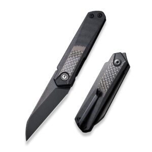 civivi ki-v plus front flipper pocket knife, 2.52-in nitro-v blade reverse tanto small folding knife, twill carbon fiber overlay on g10 handle utility knife with deep carry pocket clip for camping hiking hunting,6.10 inch / 155mm