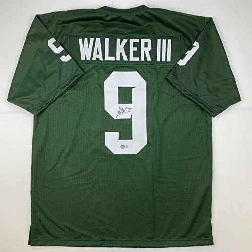 Autographed/Signed Kenneth Walker III Michigan State Green College Football Jersey Beckett BAS COA