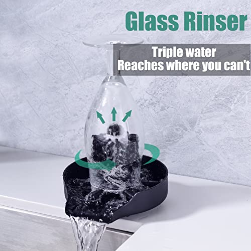 Glass Rinser for Kitchen Sink,Stainless Steel Faucet Glass Rinser， Automatic Cup Washer，Metal Bottle Rinsing Device with Brush，Matte Black