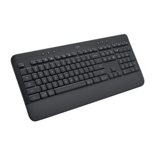 logitech signature k650 comfort full-size wireless keyboard with wrist rest, ble bluetooth or logi bolt usb receiver, deep-cushioned keys, numpad, compatible with most os/pc/window/mac - graphite