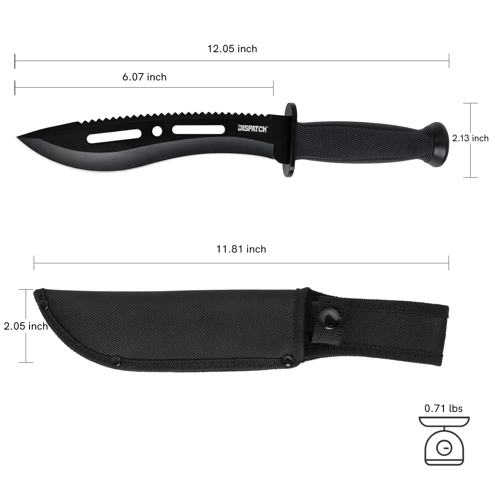 Dispatch Tactical Kukri Machete Survival Hunting Knife with Kukri Recurved Blade, Steel Head Steel Tail of Fixed Blade Knife with Sheath for Outdoor Survival, Camping, and Bushcraft