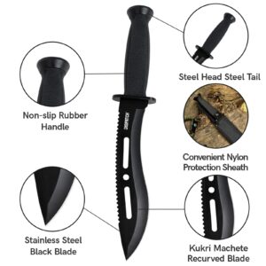 Dispatch Tactical Kukri Machete Survival Hunting Knife with Kukri Recurved Blade, Steel Head Steel Tail of Fixed Blade Knife with Sheath for Outdoor Survival, Camping, and Bushcraft