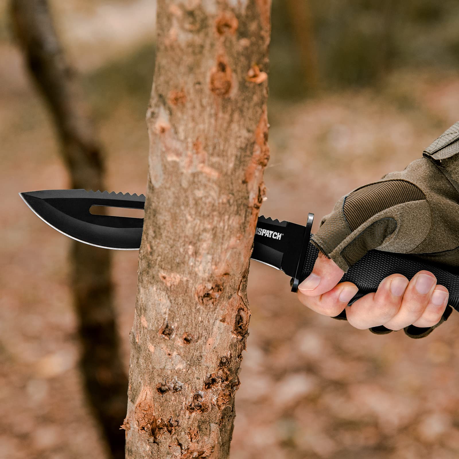 Dispatch Tactical Kukri Machete Survival Hunting Knife with Kukri Recurved Blade, Steel Head Steel Tail of Fixed Blade Knife with Sheath for Outdoor Survival, Camping, and Bushcraft