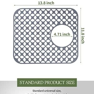 Silicone Sink Mat - Sink Protectors for Kitchen Sink Kitchen Sink Protector Grid Accessory Folding Non-slip Sink Mats Sink Rack for Bottom of Sink(1Pack - Rear Drain Mat - Grey,13.58 ''x 11.6 ''）