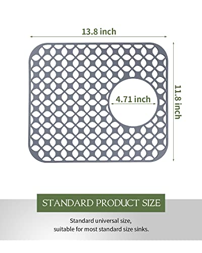 Silicone Sink Mat - Sink Protectors for Kitchen Sink Kitchen Sink Protector Grid Accessory Folding Non-slip Sink Mats Sink Rack for Bottom of Sink(1Pack - Rear Drain Mat - Grey,13.58 ''x 11.6 ''）