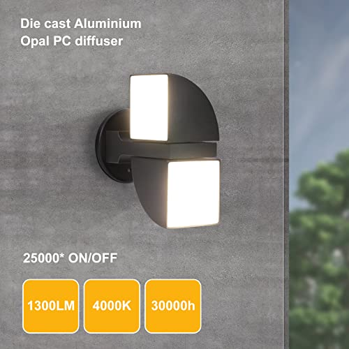 WEYOND Outdoor Porch Lights 320° Rotatable 4000K 1300LM, Outdoor Light Fixture LED Integrated, Waterproof Matte Black, Indoor and Outdoor Modern Wall Sconce Decorative for Porch, Patio, Garage, Room