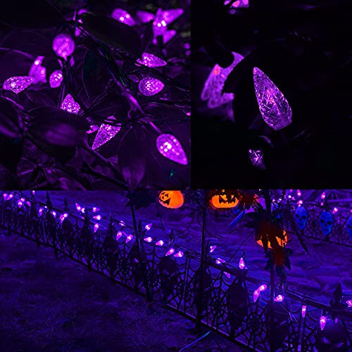 Dazzle Bright Halloween Lights, 100 LED 33 FT C6 String Lights with 8 Modes, Connectable Halloween Decorations for Indoor Outdoor for Tree Patio Party Decor (Purple)