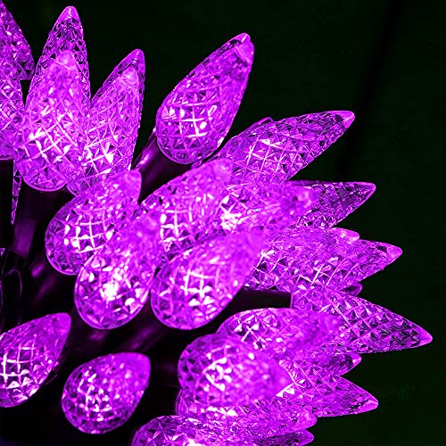 Dazzle Bright Halloween Lights, 100 LED 33 FT C6 String Lights with 8 Modes, Connectable Halloween Decorations for Indoor Outdoor for Tree Patio Party Decor (Purple)