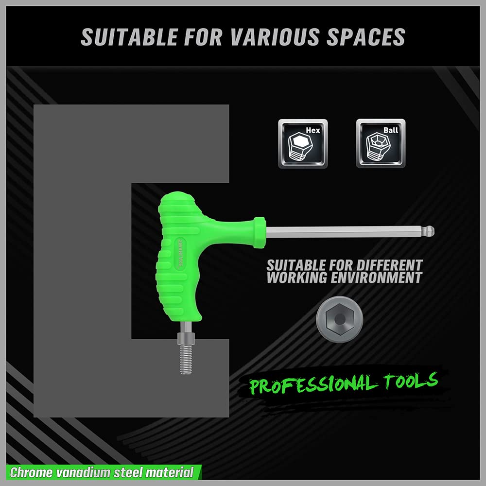 SWANLAKE 18-Piece T-Handle allen wrench set, Inch/Metric Long Arm Ball End Hex Key Wrench Set, MM(1.5mm-10mm) SAE(1/16"-3/8")