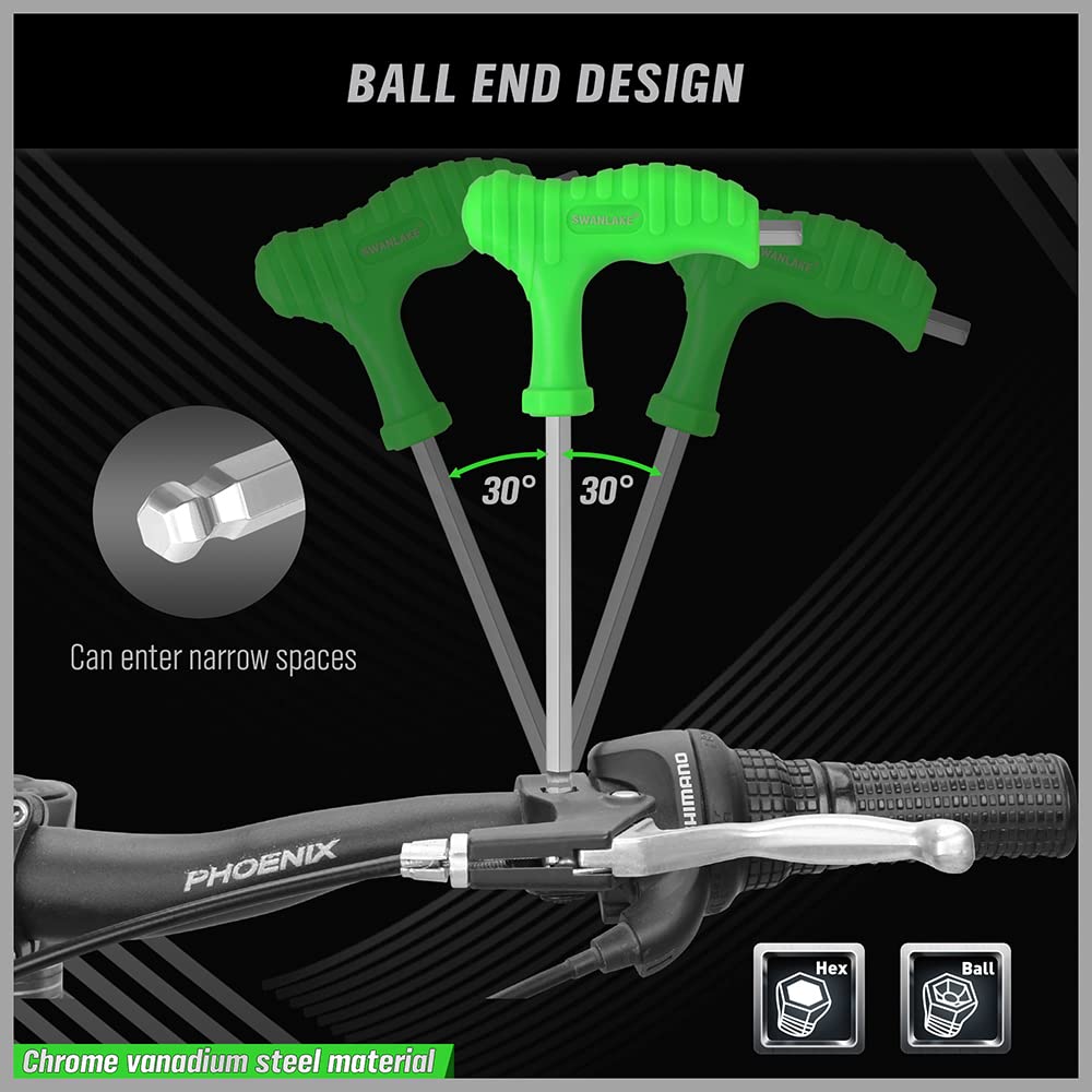 SWANLAKE 18-Piece T-Handle allen wrench set, Inch/Metric Long Arm Ball End Hex Key Wrench Set, MM(1.5mm-10mm) SAE(1/16"-3/8")