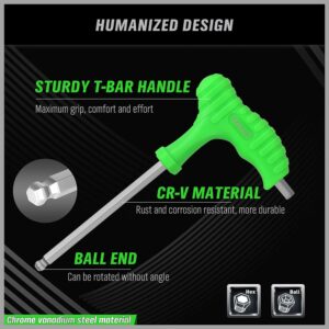 SWANLAKE 18-Piece T-Handle allen wrench set, Inch/Metric Long Arm Ball End Hex Key Wrench Set, MM(1.5mm-10mm) SAE(1/16"-3/8")