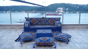 royal blue 8" thickness arabic floor sofa, meditation yoga loveseat, sectional sofa, arabic majilis, healing room floor cushion, sofa covers (sofa full set)