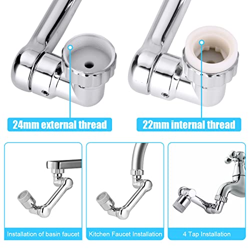 Ainiv 1080° Rotate Faucet Aerator, Swivel Tap Aerator with 2 Modes Adjustable Shower Head, Filter Sprayer for M22/24 Thread Taps, Tap Extension Attachment Replaceable Aerator for Kitchen, Bathroom