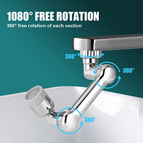 Ainiv 1080° Rotate Faucet Aerator, Swivel Tap Aerator with 2 Modes Adjustable Shower Head, Filter Sprayer for M22/24 Thread Taps, Tap Extension Attachment Replaceable Aerator for Kitchen, Bathroom