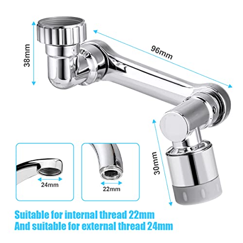 Ainiv 1080° Rotate Faucet Aerator, Swivel Tap Aerator with 2 Modes Adjustable Shower Head, Filter Sprayer for M22/24 Thread Taps, Tap Extension Attachment Replaceable Aerator for Kitchen, Bathroom