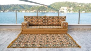 8" thickness gold floor couch, sectional sofa, arabic majilis, arabic jalsa, meditation yoga loveseat, healing room floor cushion, sofa covers (sofa + rug)