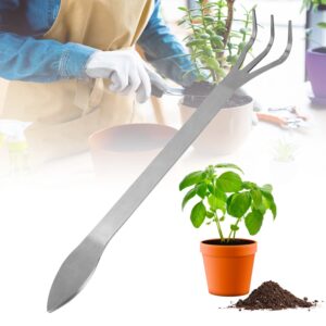 honiwu root rake for bonsai, stainless steel 3-prong loosen soil bonsai tree tools with ergonomic handle for garden lawn