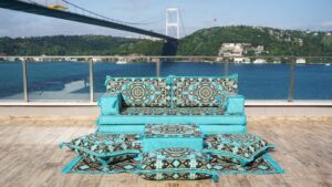 turquoise arabic living room, moroccan home decor, floor cushion, arabic floor couch, turkish floor sofa, ethnic sofa, arabic sofa seating (sofa full set)