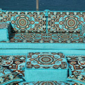 Turquoise Arabic Living Room, Moroccan Home Decor, Floor Cushion, Arabic Floor Couch, Turkish Floor Sofa, Ethnic Sofa, Arabic Sofa Seating (Sofa Full Set)