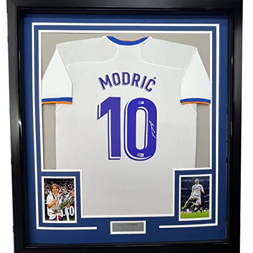 Framed Autographed/Signed Luka Modric 33x42 Real Madrid White Soccer Jersey Beckett BAS COA