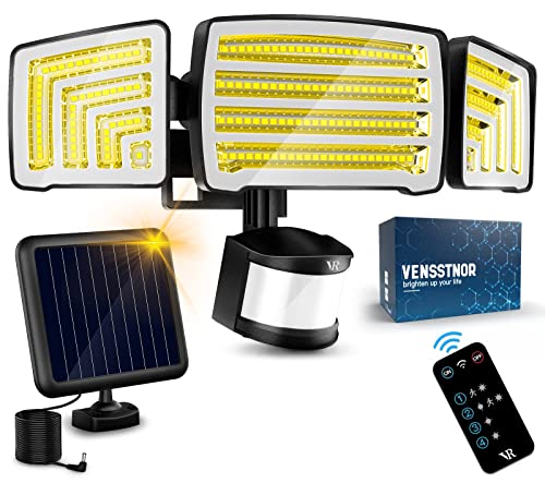 VENSSTNOR Solar Motion Sensor Flood Lights Outdoor - 4000LM 4 Lighting Modes, 72FT Sensing Distance, Split 3000mAh Solar Panel, IP65 Waterproof Security Lights with Remote for Porch Yard Patio Garage