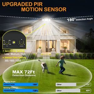 VENSSTNOR Solar Motion Sensor Flood Lights Outdoor - 4000LM 4 Lighting Modes, 72FT Sensing Distance, Split 3000mAh Solar Panel, IP65 Waterproof Security Lights with Remote for Porch Yard Patio Garage