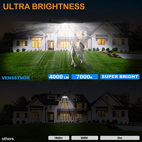 VENSSTNOR Solar Motion Sensor Flood Lights Outdoor - 4000LM 4 Lighting Modes, 72FT Sensing Distance, Split 3000mAh Solar Panel, IP65 Waterproof Security Lights with Remote for Porch Yard Patio Garage