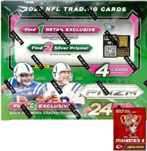 new - 2023 panini prizm factory sealed football box w/96 cards! includes 3 black/white checker prizms, 2 silver prizm! - chance for cj stroud silver prizm rookie card! - plus custom novelty mahomes card pictured