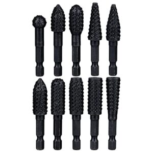 yakamoz 10pcs 1/4 inch hex shank rotary rasp file set wood carving burrs rasp drill bits diy woodworking tool for wood polishing deburring shaping and grooving