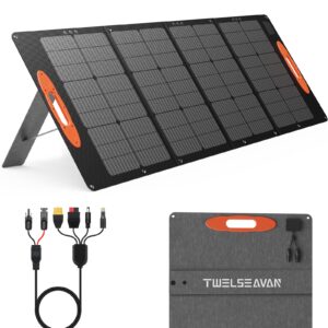 TWELSEAVAN 160W Portable Solar Panel for Jackery/EF/Bluetti/Anker/Goal Zero Power Station, IP68 Waterproof 23.5% Efficiency ETFE Foldable Solar Charger with Adjustable Kickstand for Camping Outdoor