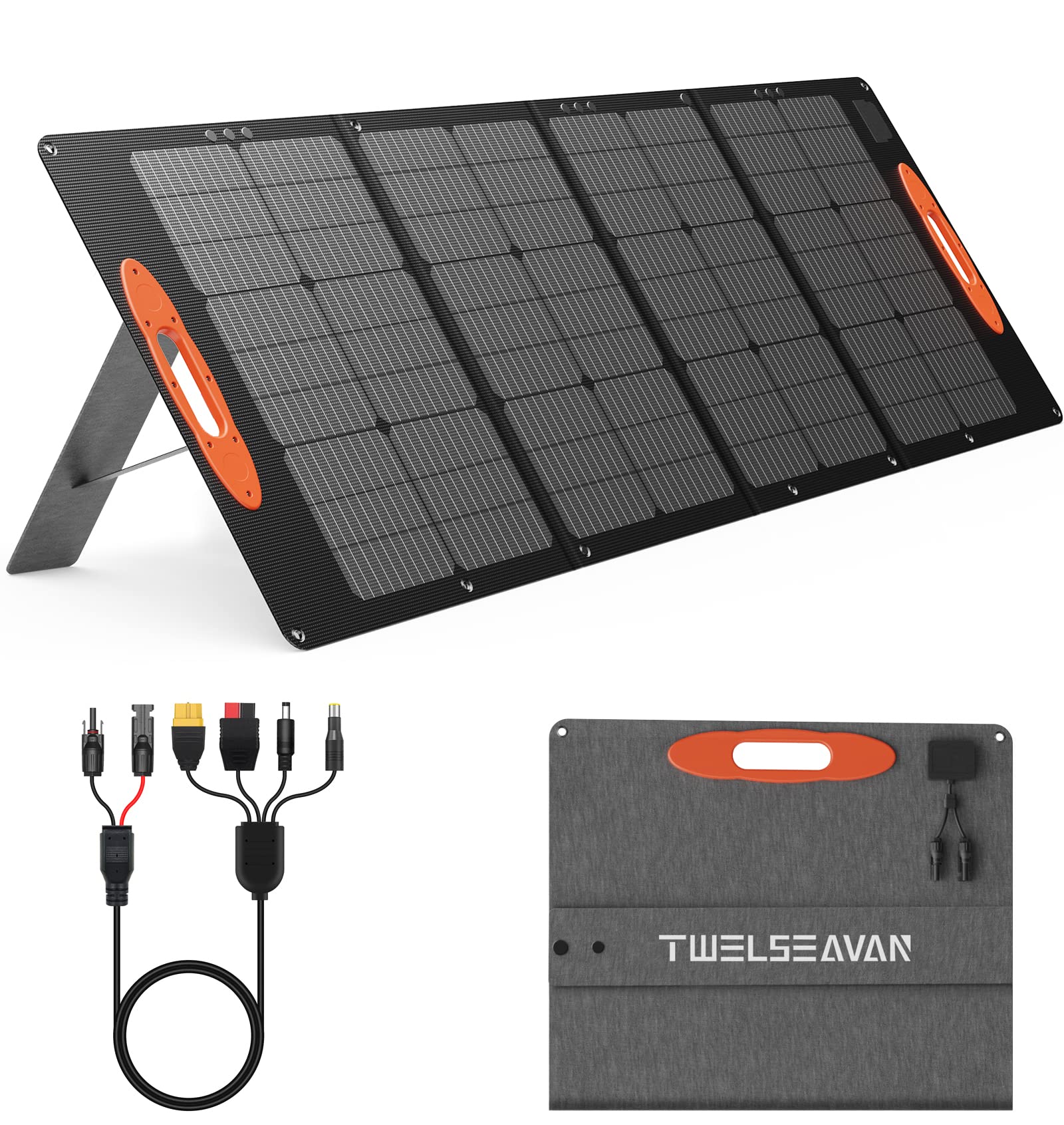 TWELSEAVAN 160W Portable Solar Panel for Jackery/EF/Bluetti/Anker/Goal Zero Power Station, IP68 Waterproof 23.5% Efficiency ETFE Foldable Solar Charger with Adjustable Kickstand for Camping Outdoor