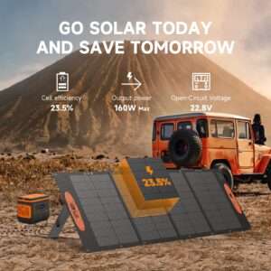 TWELSEAVAN 160W Portable Solar Panel for Jackery/EF/Bluetti/Anker/Goal Zero Power Station, IP68 Waterproof 23.5% Efficiency ETFE Foldable Solar Charger with Adjustable Kickstand for Camping Outdoor