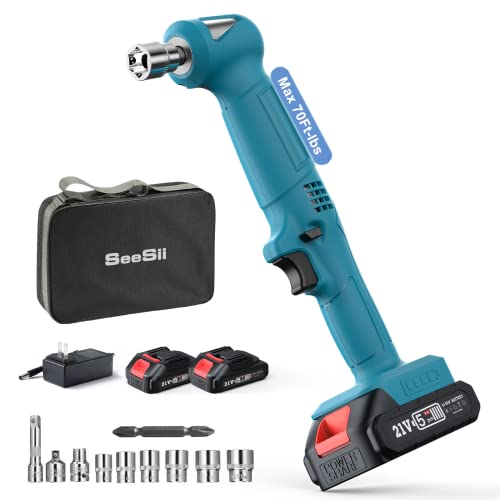 Seesii 3/8" Cordless Ratchet High Torque, 70Ft-lbs Electric Ratchet Wrench Set w/Two 2.0Ah Batteries,21V 2100 RPM Variable Speed Ratcheting Wrench w/ 6 Sockets,1/4'' Adapters,3'' Extension Bar, RT700