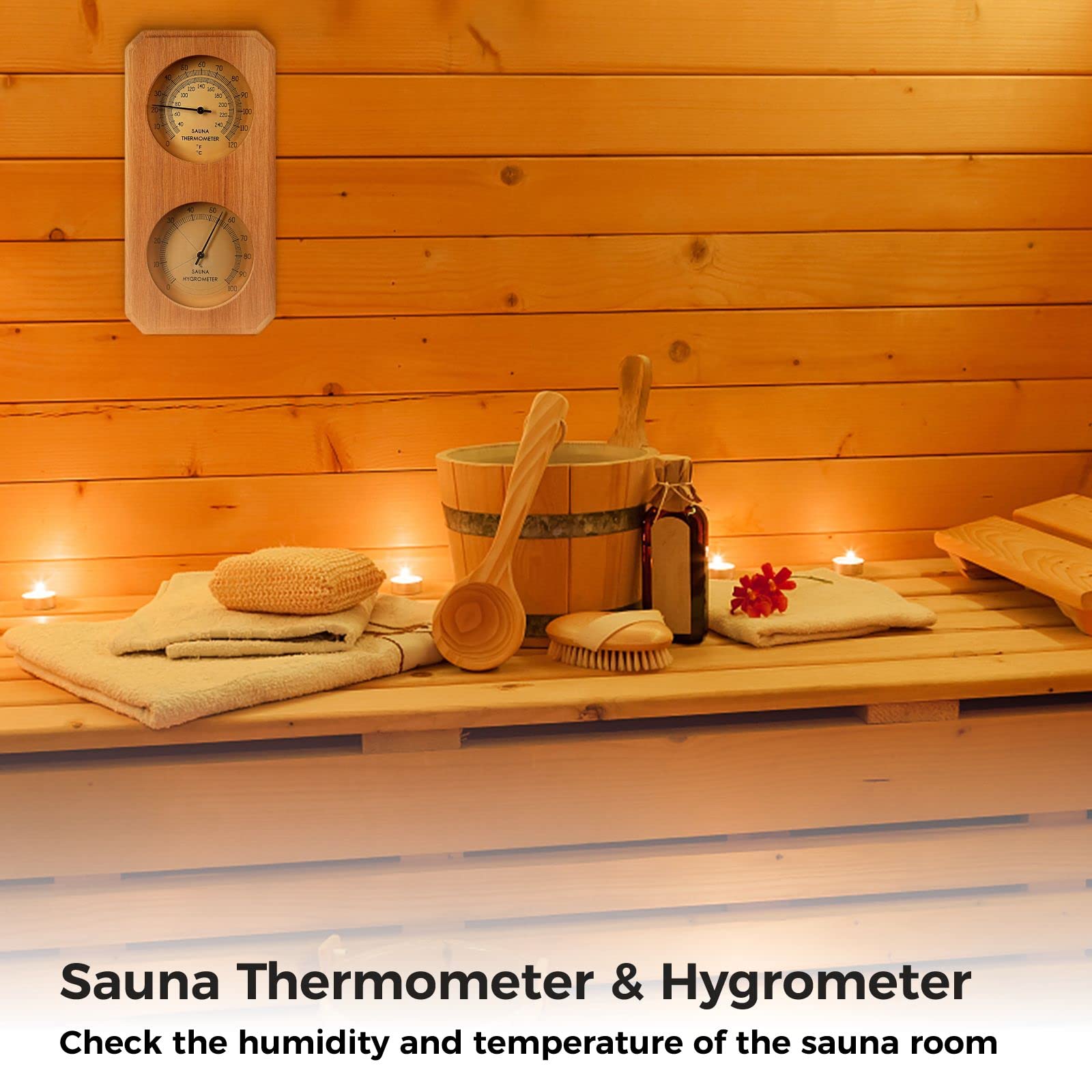 Homaisson 2 in 1 Sauna Thermometer and Hygrometer, Wooden Sauna Hygrothermograph Indoor Humidity Temperature Measurement for Sauna Room Accessories-10 x 5’’