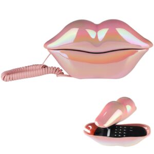 pink lip phone, homaisson novelty lip-shaped phone retro pink corded landline for home office store retro phone decoration-9.06 x 4.92 x 2.91 inches